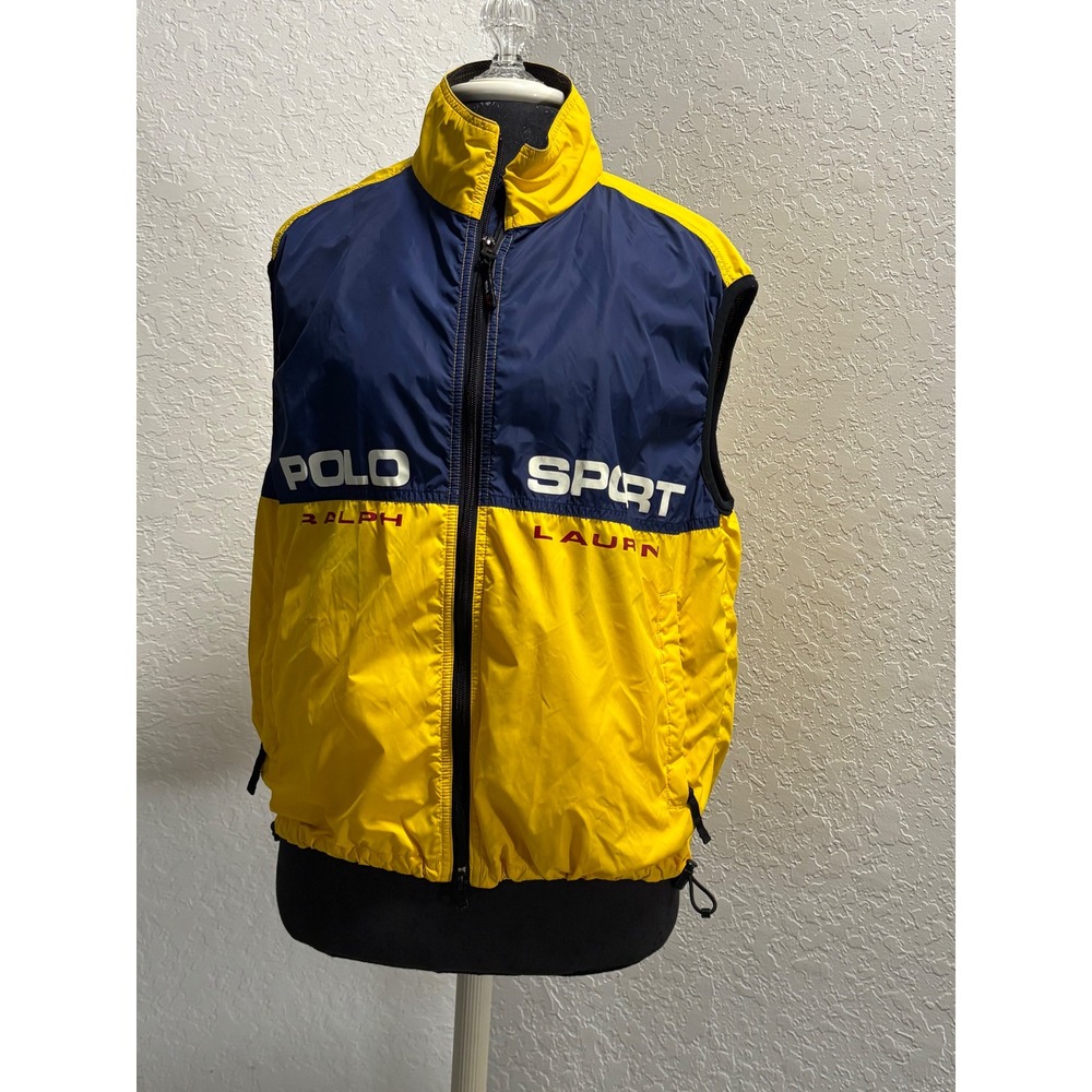 Polo Sport Ralph Lauren RLX Vest Yellow Navy Blue Colorblock Full Zip Mens L